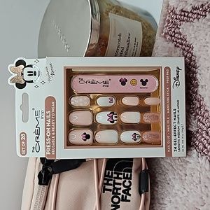 nwt CREME SHOP Minnie Mouse 24 Gel Effecr Press On Nails Womens Peach & White